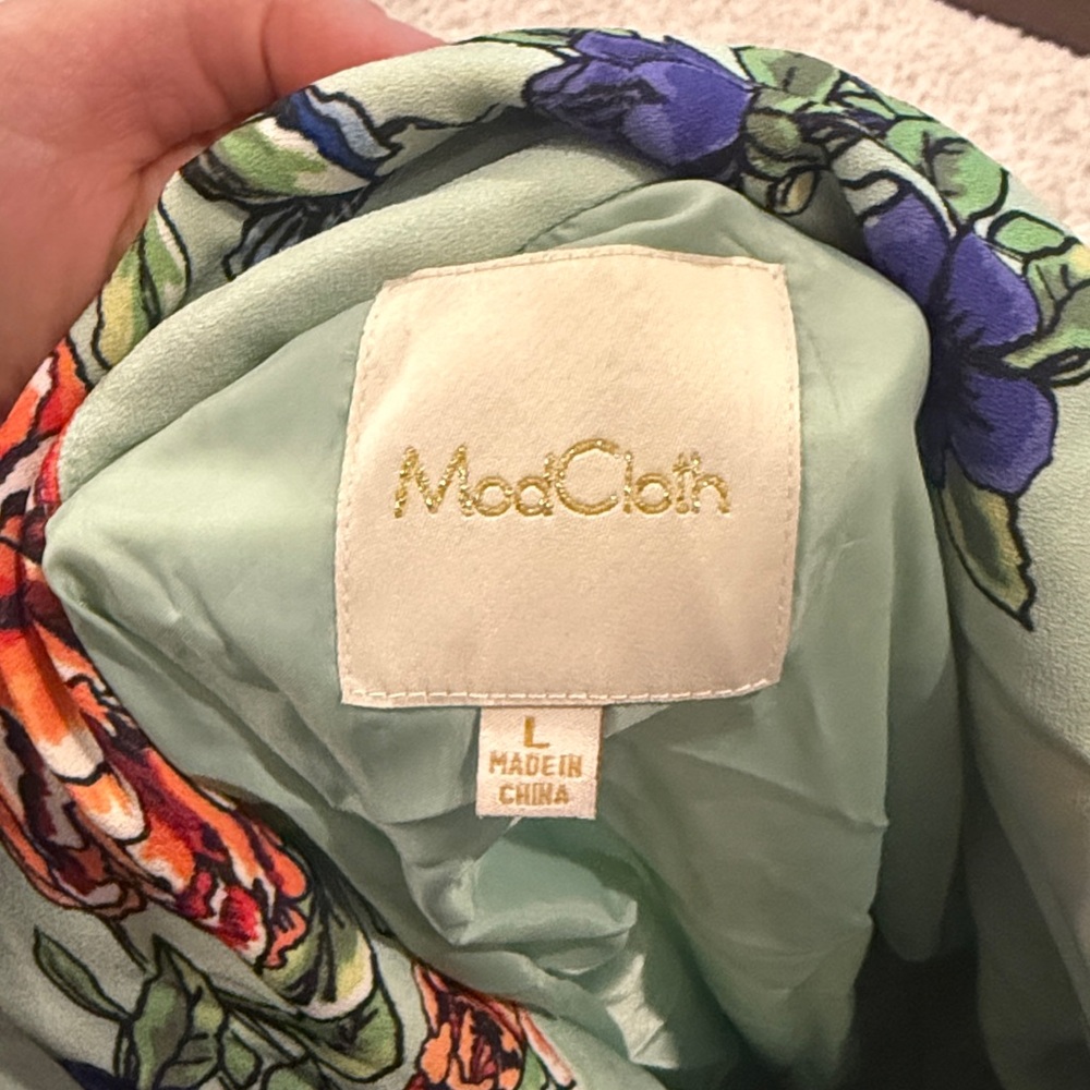 Modcloth Profound Pizzazz Mint Floral Trench Coat Size L - Picture 7 of 11
